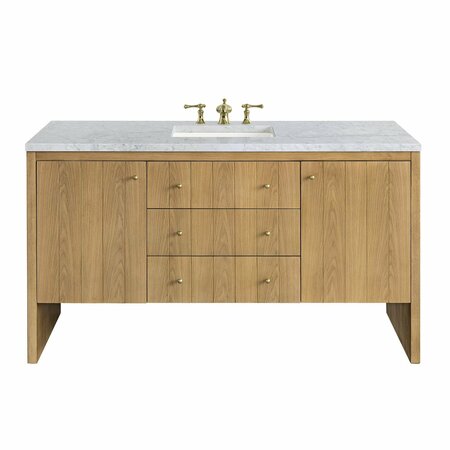 JAMES MARTIN VANITIES Hudson 60in Single Vanity, Light Natural Oak w/ 3 CM Carrara Marble Top 435-V60S-LNO-3CAR